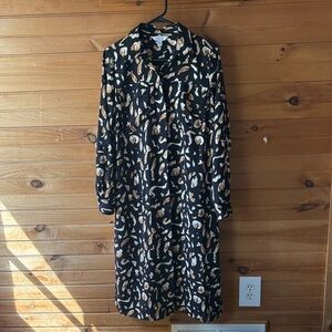 Nine West Black Midi Shirt Dress with Tan & Cream Spot Print